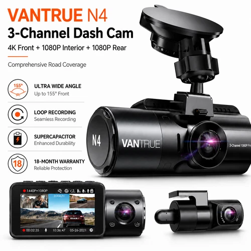 Vantrue N4 3 Channel 4K Dash Cam Front Rear Inside IR Night Vision Parking Mode