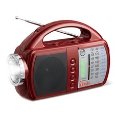 Audiocrazy AM/FM/NOAA Weather Radio with Bluetooth Rechargeable Emergency RED