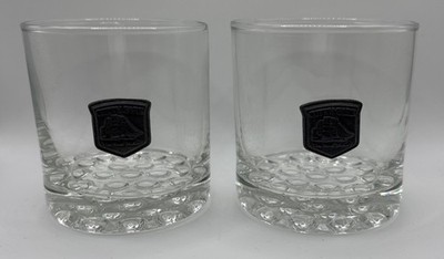 Cutty Sark Scotch Whiskey Short Rocks Set Of 2 Glasses Pewter Logo Bubble Bottom