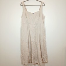 Old Navy Dress Womens XL Beige Linen Blend Midi Smocked Back Sweetheart Summer