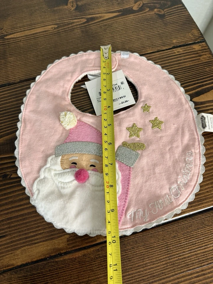 Babero Mud Pie Baby’s 1st Christmas Santa Bordado Niñas Rosa Boutique Nuevo con Etiquetas Foto 4 de 4