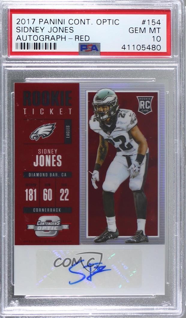 2017 Contenders Optic Red Prizm 2/75 Sidney Jones #154 PSA 10 Rookie Auto RC 5w7