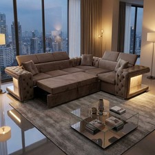 Canapé D'Angle Moderne Avec LED Et Miroirs Lit Escamotable Ou Cadre 140x190 AZ57