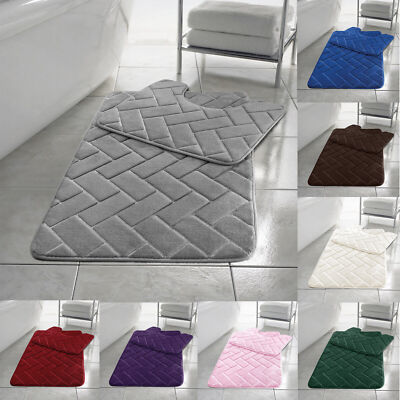 Block Bath Mats Set Memory Foam Pedestal Toilet Non Slip Bathroom Rug ...