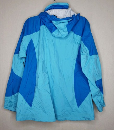 LL Bean Mujer Talla M Chaqueta de Lluvia Azul Costura con Capucha Sellada Bolsillos con Cremallera Completa Usada en Excelente Condición - Imagen 4 de 8