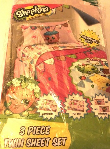 New SHOPKINS 3 piece Twin Sheet Set Fruit Colorful Microfiber soft Pink blue Gre - Picture 5 of 7