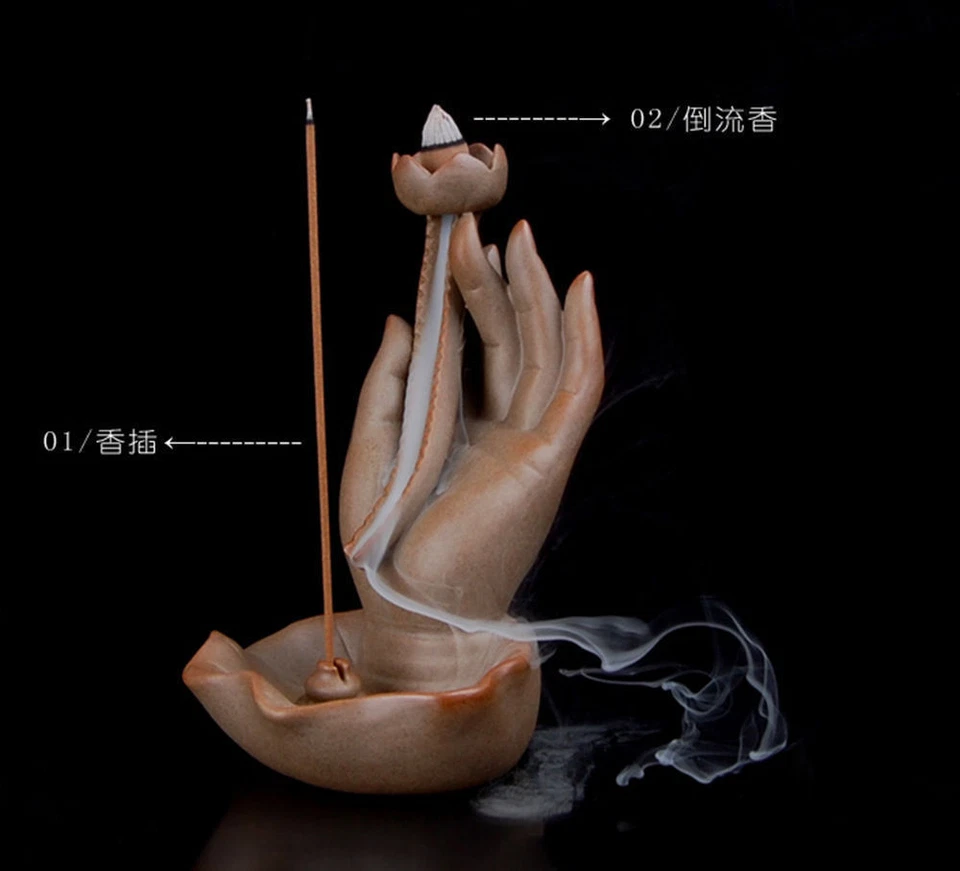 Quemador de incienso de cerámica mano Guanyin Buddha vaporizador quemador de incienso de reflujo Foto 2 de 4