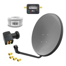 Impianto satellitare HD digitale 60 cm Quad LNB Satfinder 50 m cavo 4 parteci...