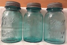 Set of 3, Antique Mason Quart Jars, with original galvanized lids.