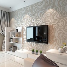Modern Abstract Curve 3D Effect Wallpaper Flocking Striped Feature Wall Paper UK