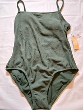 Women's Pucker Textured Square Neck High Coverage One Piece Swimsuit Kona Sol L
