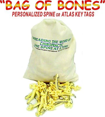 200 PERSONALIZED SPINE KEY TAGS - KEY CHAIN  - BAG OF BONES - CHIROPRACTIC - Photo 1/4