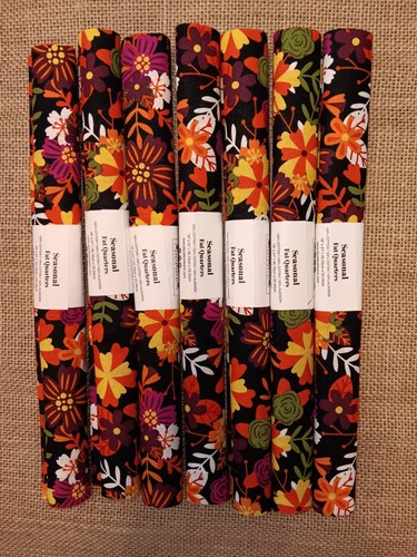 Floral Flowers On Black- 7 FQ (18"x21") Lot, 100% Cotton, David Textiles