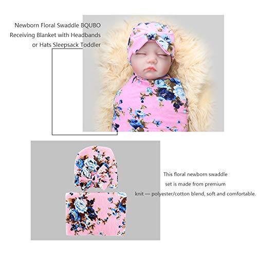 1 Pack BQUBO Newborn Floral Receiving Blankets 1 Pack Classic Pink With Hat - Picture 3 of 7
