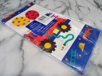 New Vtg AMSCAN HOOK LADDER TABLECOVER 54x102 Fire Truck Engine Party Table Cloth