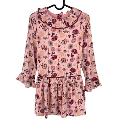Tutto Piccolo Girls Pink Floral Long Sleeves Flared Dress Size 12 Years 150 cm