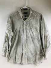 Chaps Shirt Men's Size 16-16.5 32/33 White Tan Button Up Striped Fit Twill
