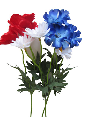 3 MOHN KORNBLUMEN MARGERITEN Zweige 50cm Kunst Seidenpflanzen Wohnzimmer Deko
