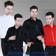 WOOSUN Men Ballroom Latin Tango Modern Rhythm Salsa Dance Competition Shirt Tops