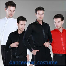 WOOSUN Men Ballroom Latin Tango Modern Rhythm Salsa Dance Competition Shirt Tops