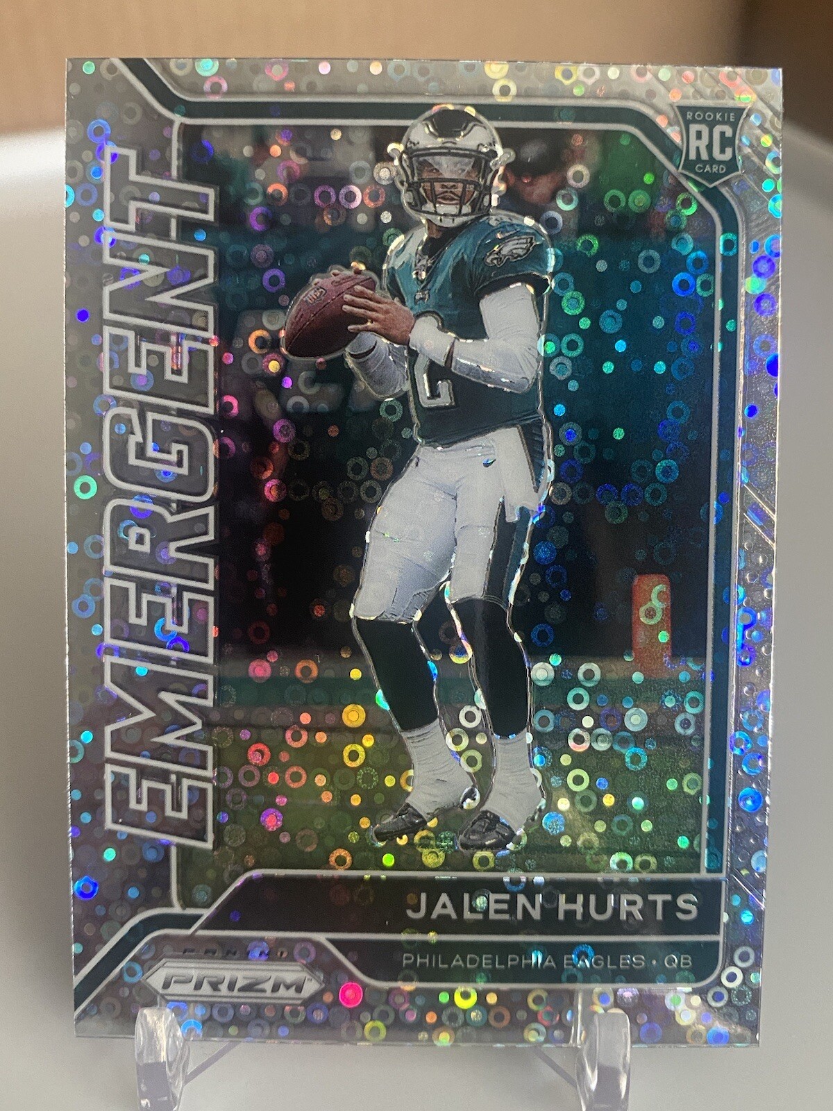 2020 Jalen Hurts Prizm Silver No Huddle Disco Emergent Rookie RC #12 Eagles