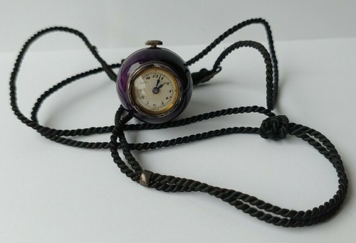 Vintage Argento Sterling Ricco Smalto Viola Ball watch Orologio Ciondolo  Collana | eBay