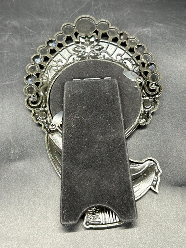 Japanese Geisha Girl Enameled Gem Self Standing Vanity Desk Hand Held Mirror - Picture 10 of 13