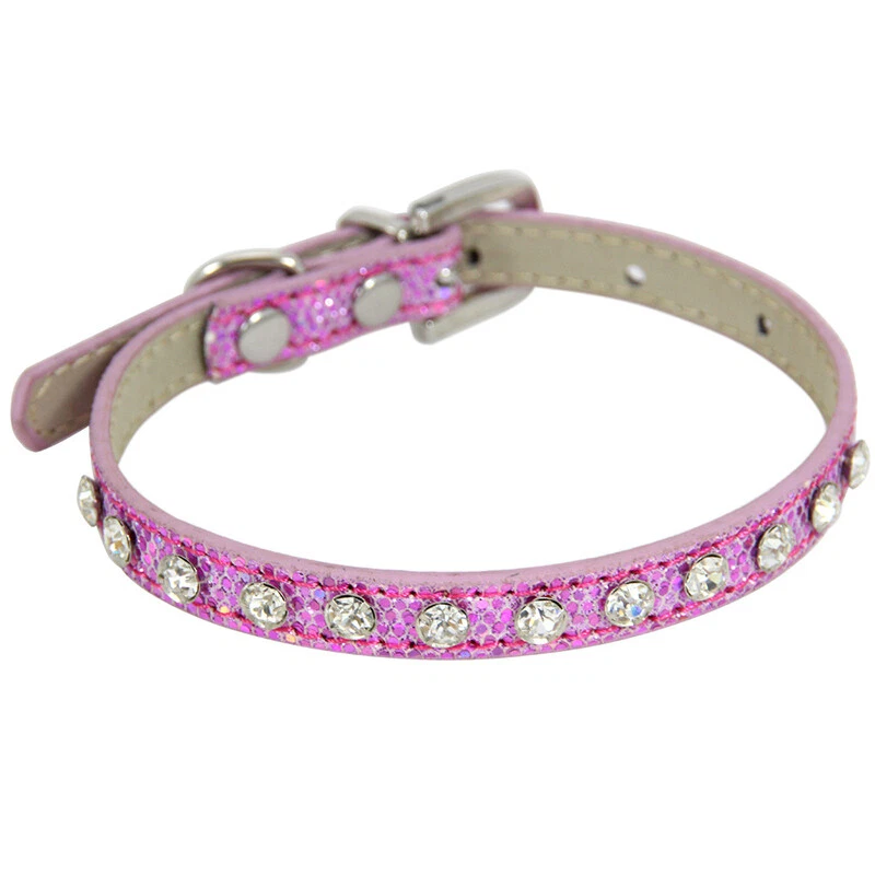 Collier En Cuir Suédé Pour Chien Strass Strass Doux Scintillant Chat Chiot / - Photo 2/4