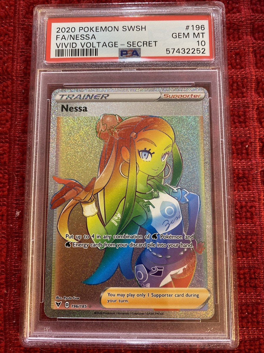 PSA 10 Nessa #196 Rainbow Secret Rare Full Art Vivid Voltage - GEM