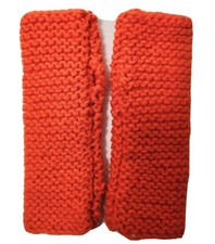 Hand Knit Fingerless Wrist Warmers Gloves Deep Orange Thumb Hole Color Pizazz