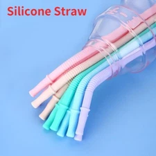 Reusable Silicone Drinking Straw Foldable Flexible Straw Portable Milk Tea Straw