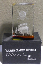 Laser Crafted Crystal Glass Paperweight Bahamas Skull Crossbones Treasure Chest