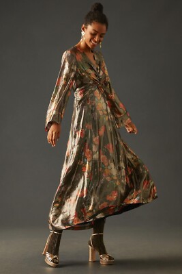 Anthropologie x Caballero Deep V-Neck Metallic Floral Maxi Dress Brown Motif | eBay Anthropologie x Caballero Deep V-Neck Metallic Floral Maxi Dress Brown Motif | eBay