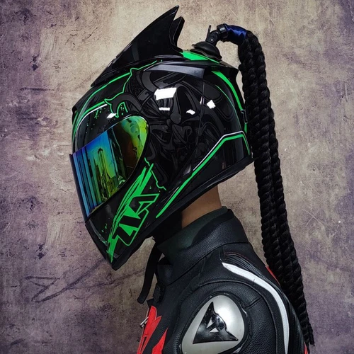 Men Women Full Face Safety Motorcycle Helmet With Horns and Braid DOT Approved - Bild 11 von 11
