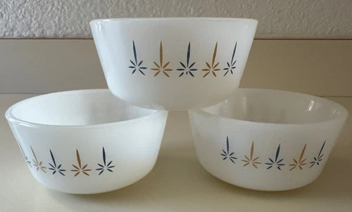 Vintage 3 Anchor Hocking Fire King CANDLE GLOW Milk Glass Custard Bowls