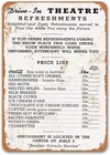 1950 Drive in Theater Menu Metal Signs Wall Poster Tin Sign Vintage Home Kitchen