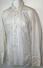 Vintage Sears Roebuck Button Up Shirt Thin 15 1/2 -34 Long Collar Off White