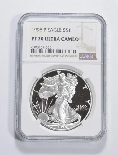 1998-P American Silver Eagle 1 Oz PF70 UCAM NGC Brown Label *2139