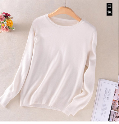 Women Soft Cashmere Cotton Blended Classic O-neck Knitted Sweater 2025