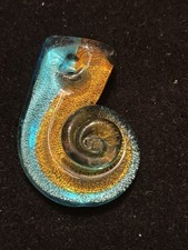 Handmade Dichroic Art Glass Blue Yellow Mollusk Shell Large Beach 2" Pendant