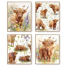 GPMZTJQF Vintage Highland Cow Wildflower Farmhouse Wall Art Decor highland cow