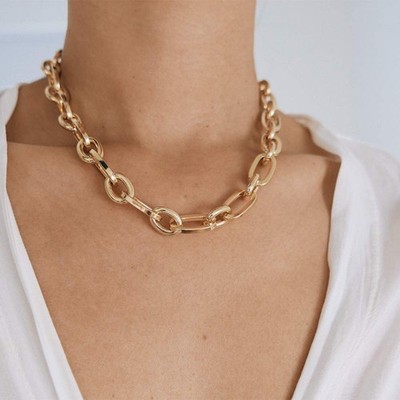 Grober Halsreif Gold Kette Dicke Halskette Große Glieder Schmuck für Damen