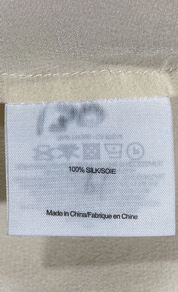 Tory Burch Cream 100% Silk Button Up Bishop Sleeve Blouse Women's Size 10 - Image 4 of 4