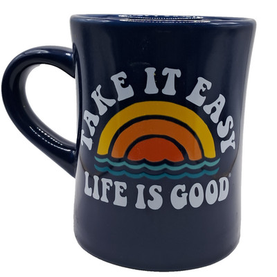 Life Is Good Take It Easy Retro Sunset On ocean Nautical Ceramic Coffee Mug Cup