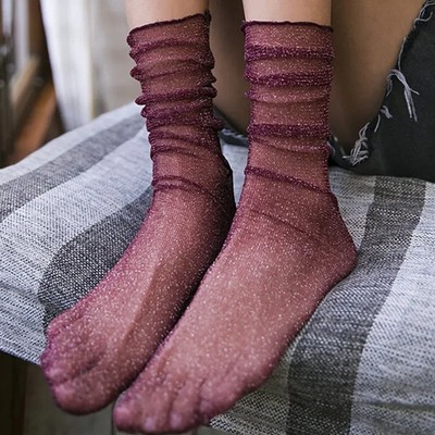 Breathable Trendy Simple Fashion Gauze Elastic Shiny Glitter Silk Hosiery Women 
