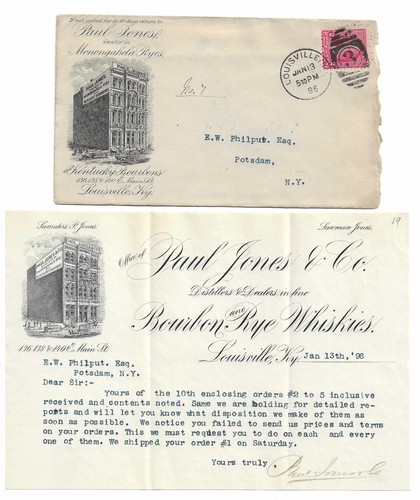 1896 Paul Jones Whiskey Letter - Louisville KY - Known For Four Roses Bourbon