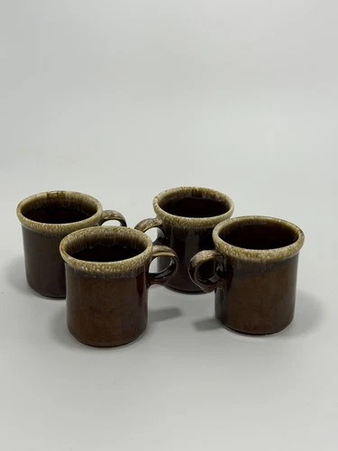 VINTAGE MCCOY USA BROWN DRIP GLAZE COFFEE MUGS CUPS Set Of 4