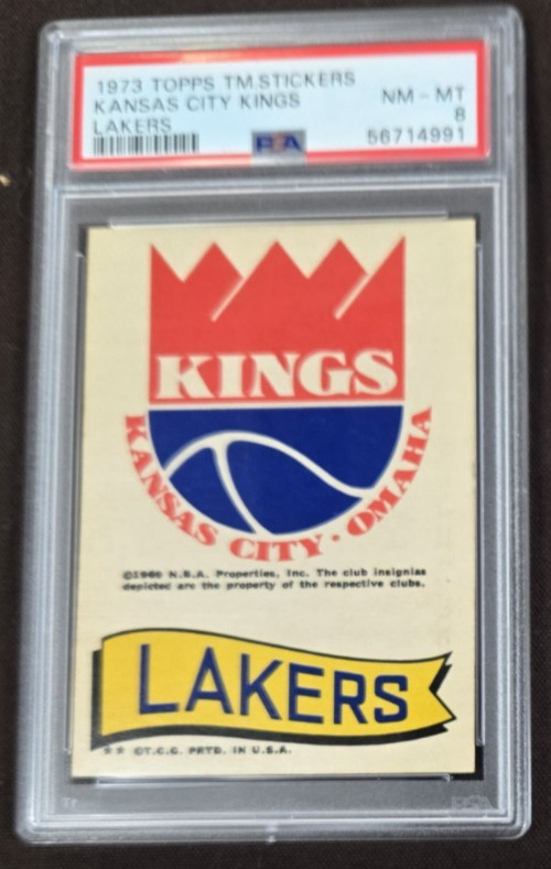 Kansas City Kings Lakers Basketball Cards 1973 Topps Team Stickers trading card — raw and PSA graded price guide