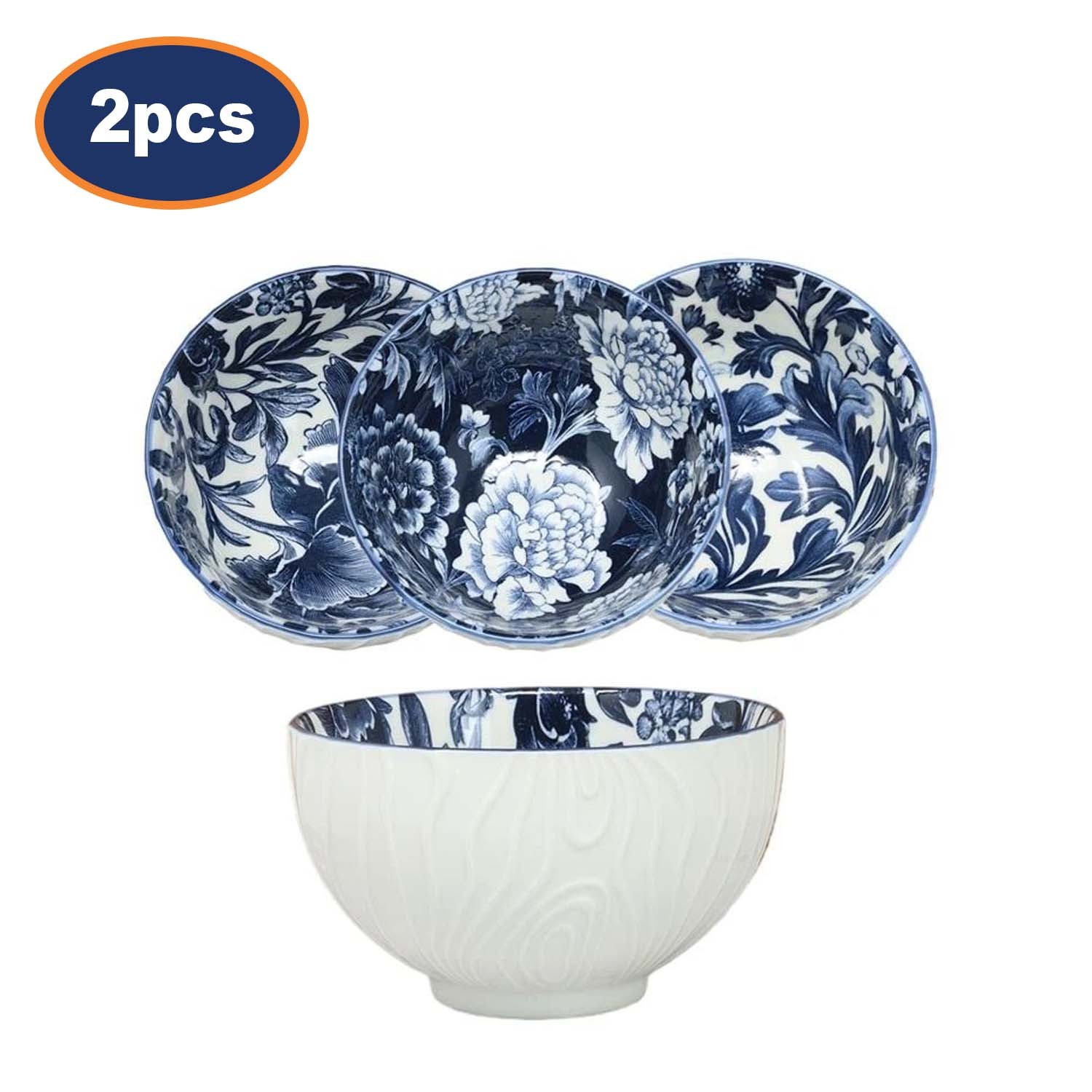 Ceramic Bowl Set Fleur Oriental Vintage Floral Random Design Dinnerware 2Pcs