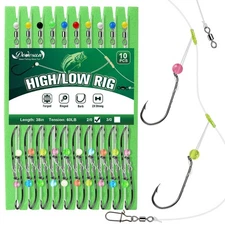Dovesun Pre-Rigged Surf Fishing Rig - High-Low Rig w/ 2/0 Baitholder Hooks 10PCS